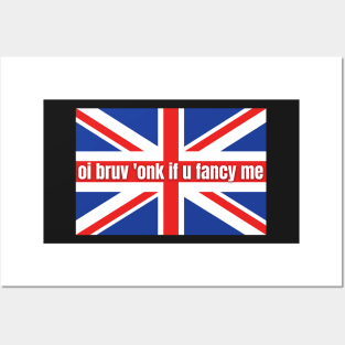 oi bruv honk if you fancy me ,Funny Bumper Sticker ,Funny Sarcastic Bumper British Flag Posters and Art